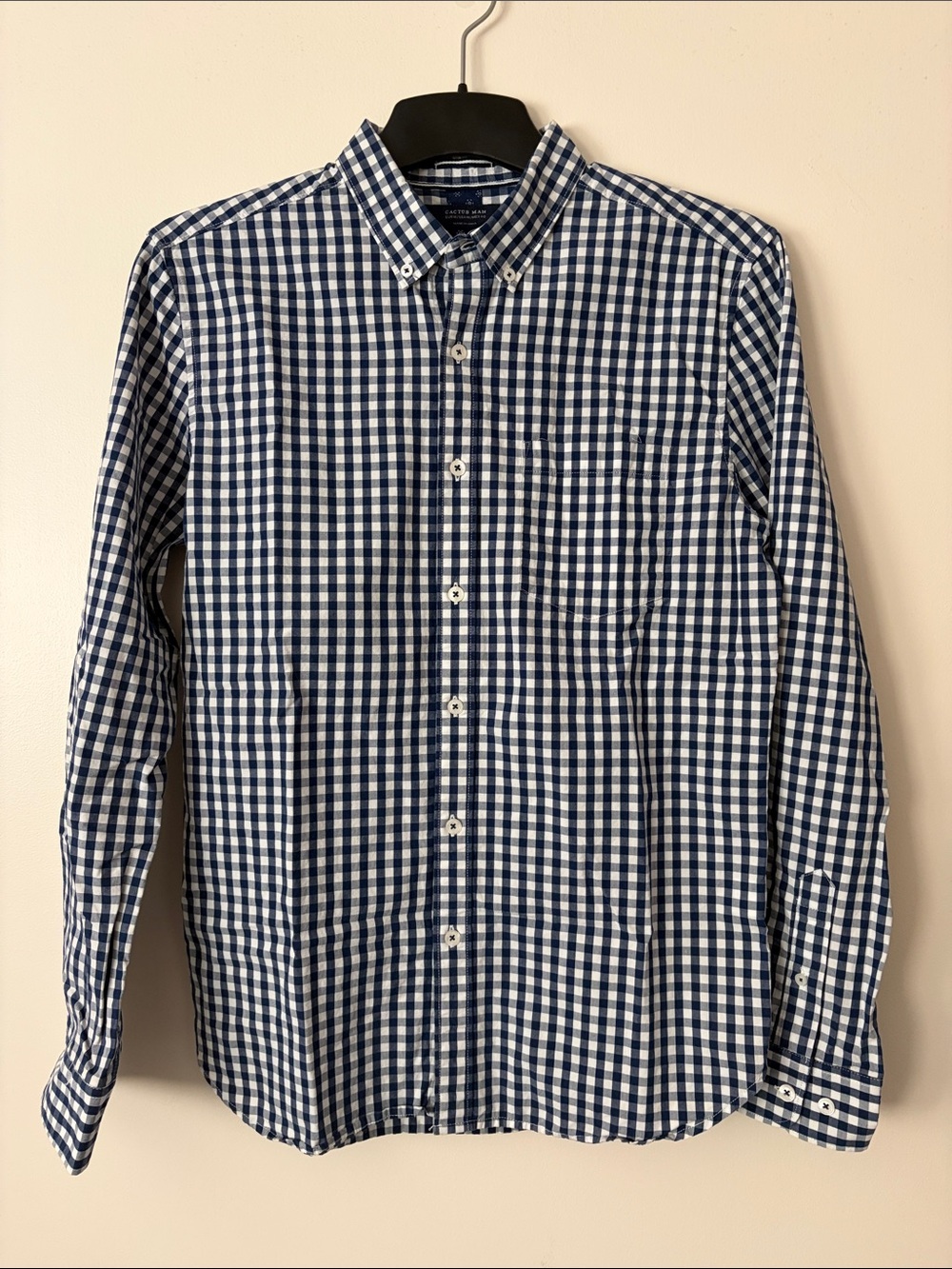 Navy & White Gingham Button-Down Dress Shirt